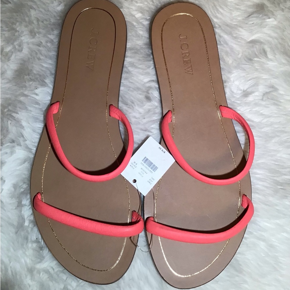 J. Crew women’s hot pink leather flat sandal size 8